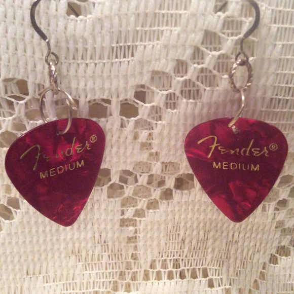 SOLD-FENDER Guitar Pick Wire EARRINGS & NECKLACE - Picture 7 of 8